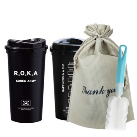 대한민국 군인 로카 ROKA 리유저블 텀블러 17oz 블랙 세척솔 파우치 선물세트 #2