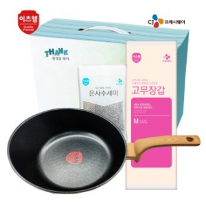 CJ 타원형 IH 궁중팬 28cm, 은사 수세미, 고무장갑 3종 세트