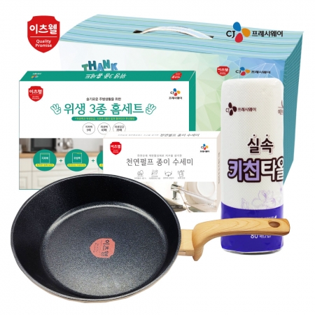 CJ 타원형 IH 프라이팬 28cm, 위생 3종, 종이수세미 5매, 키친타올 80매 4종 세트 #2