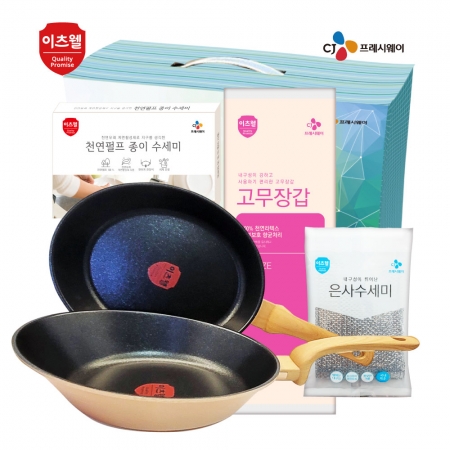 CJ 타원형 IH 후라이팬 28cm, 궁중팬 28cm, 종이 수세미 5매, 은사 수세미, 고무장갑 5종 세트 #2