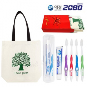 선물세트 에코백 애경 2080 칫솔+2080 치약 칫솔 치약 세트