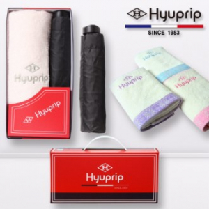 협립 4단52 mini 암막블랙 수동식 우산 / 양산+눈꽃 타올 1p 세트