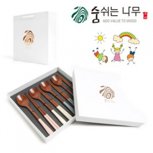 숨쉬는 나무 파스텔 아동수저 4인 선물세트