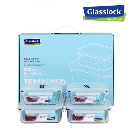 [글라스락]직사각 차곡 혼합 4조 (직사각 2-1호(715ml) x 2 #2