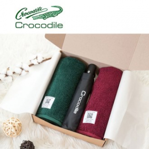 크로커다일 시그니처 타올 + 솔리드 3단 전자동 우산세트 - 23번