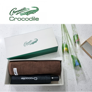 크로커다일 코마사 30수 심플 타올 + 솔리드 3단 전자동 우산세트 - 1번