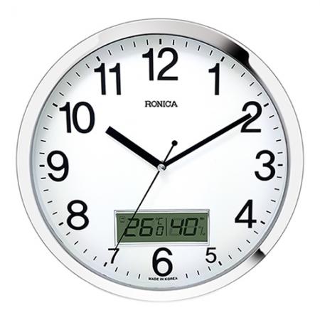 로니카 무소음 메탈크롬 온습도벽시계 305MM #2