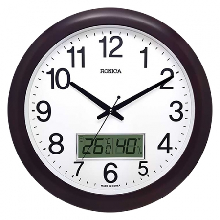 로니카 무소음 대형 우드라운드 온습도벽시계 380NM #2