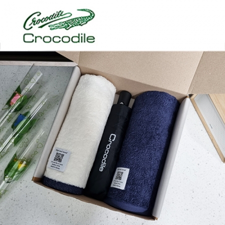 크로커다일 수피아 40수 유러피언 타올 + 솔리드 3단 전자동 우산 세트 - 24번 #2