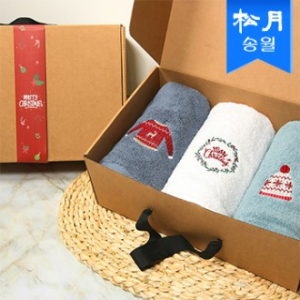 [송월타올] 크리스마스 윈터데이 타올 3매 선물세트 크라프트 + 띠지