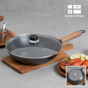 노르딕키친 인덕션 겸용 (IH) 무쇠 후라이팬 28cm + 유리 뚜껑 2개