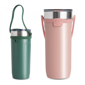 플렉서블 스트링 이중 진공 텀블러, 핸들형 실리콘 손잡이 커피컵 텀블러 710ml