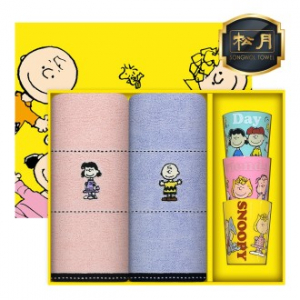 [스누피 전용 타올 컵 세트]스누피 프렌즈 타올 40 2p + 스누피 3p 컵 세트