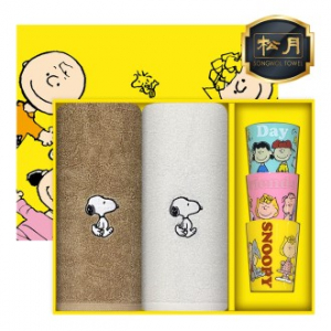 [스누피 전용 타올 컵 세트]스누피 리버 타올 40 2p + 스누피 3p 컵 세트