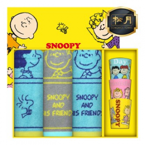 [스누피 전용 타올 컵 세트]스누피 카툰40 세면타올 3p + 스누피 3p 컵 세트