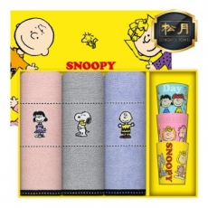 [스누피 전용 타올 컵 세트]스누피 프렌즈40 세면타올 3p + 스누피 3p 컵 세트