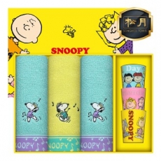 [스누피 전용 타올 컵 세트]스누피 뮤직40 세면타올 3p + 스누피 3p 컵 세트