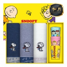 [스누피 전용 타올 컵 세트]스누피 스페이스 세면타올 40 3p + 스누피 3p 컵 세트