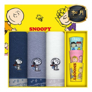 [스누피 전용 타올 컵 세트]스누피 스페이스 세면타올 40 3p + 스누피 3p 컵 세트
