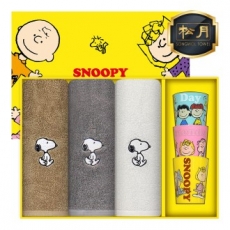[스누피 전용 타올 컵 세트]스누피 리버 세면타올 40 3p + 스누피 3p 컵 세트