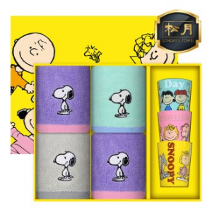 [스누피 전용 타올 컵 세트]스누피 스플릿36 핸드타올 4p + 스누피 3p 컵 세트