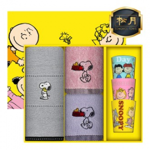 [스누피 전용 타올 컵 세트]스누피 프렌즈40 세면타올 1p + 블럭블랙 34 2p + 스누피 3p 컵 세트