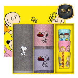 [스누피 전용 타올 컵 세트]스누피 리버 세면타올 401p + 블럭블랙 34 2p + 스누피 3p 컵 세트