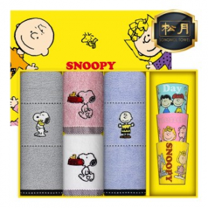 [스누피 전용 타올 컵 세트]스누피 프렌즈40 세면타올 4p + 스누피 컵 3p 세트
