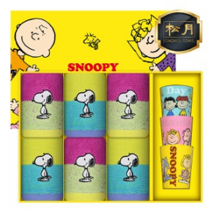 [스누피 전용 타올 컵 세트]스누피 컬러36 핸드타올 6p + 스누피 3p 컵 세트