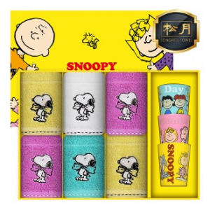 [스누피 전용 타올 컵 세트]스누피 왕리본36 핸드타올 6p + 스누피 3p 컵 세트