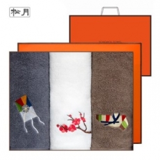 [송월타올]명절 고운 자수타올 150g 3매 선물세트(케이스 + 쇼핑백)