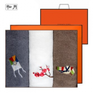 [송월타올]명절 고운 자수타올 150g 3매 선물세트(케이스 + 쇼핑백)