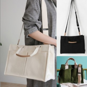 룩앳걸 투포켓 캔버스 페브릭 텀블러백 토트백 숄더백