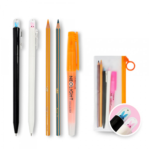 토끼 문구 세트 (니들펜 2p + 색연필 2p + 형광펜 + 파우치)