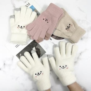 기모 안감 방한 학생 성인 니트 스마일 곰돌이 터치 장갑