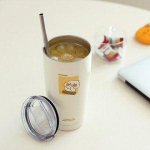 캐릭터 스텐 빨대형 텀블러 베이지