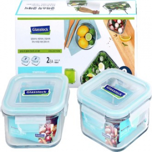 글라스락 내열강화 밀폐용기 정사각형 490ml 2조 세트