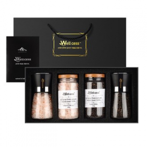 웰세스 WG-204 히말라야 핑크솔트 블랙페퍼 그라인더 선물세트[핑크소금 굵은입자 200G, 리필 300G, 통후추 100G, 리필 150G]
