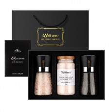 웰세스 WG-203 히말라야 핑크솔트 블랙페퍼 그라인더 선물세트[핑크솔트 굵은입자 200G, 블랙페퍼 100G, 핑크솔트 고운입자 300G]