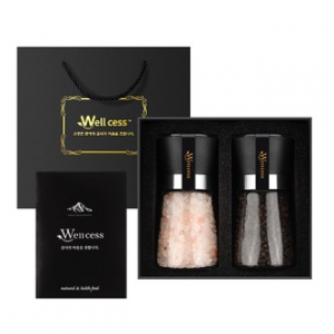 웰세스 WG-202 히말라야 핑크솔트 블랙페퍼 그라인더 선물세트[핑크소금 굵은입자 200G, 통후추 100G]