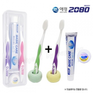 커플 애경 2080 미세모+2080 치약+치실 칫솔 치약 세트