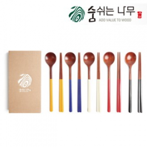 숨쉬는 나무 오방 달수저 2인 선물세트 보급형