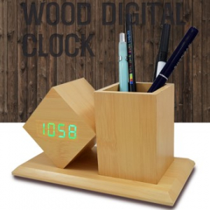 LED 마름모 펜꽂이시계 원목탁상시계