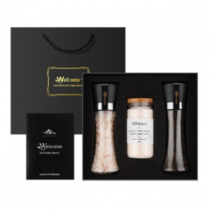 웰세스 WG-243 히말라야 핑크솔트 블랙페퍼 그라인더 선물세트[핑크솔트 굵은입자 240G, 블랙페퍼 110G, 핑크솔트 고운입자 300G]