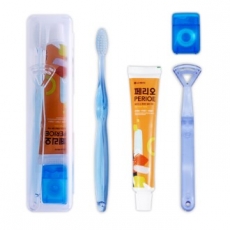 여행용칫솔치약세트 5호 (페리오치약+국산미세모칫솔+혀클리너+치실)