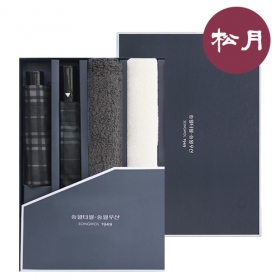 송월 4매 콤보세트 5 (SWU 2단 모던체크 우산 1개+SWU 3단 모던체크 우산 1개+호텔수건 옴므 190g 2매+SWU콤보 케이스) #2