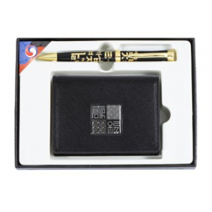 한글 볼펜+수복 자개 가죽 명함지갑