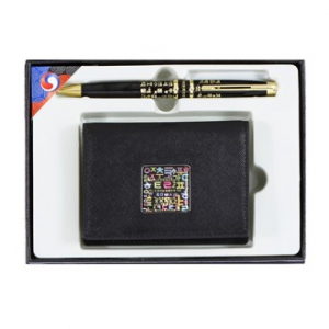 훈민 정음 볼펜+한글 자개 가죽 명함지갑