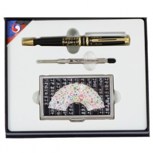 훈민정음 볼펜+리필심+훈민 한글 부채 자개 명함 3종