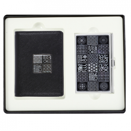 수복자개 소가죽 명함지갑 + 수복문자도 자개 명함케이스 2종 세트 #2